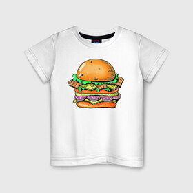 Детская футболка хлопок с принтом Даблмак в Тюмени, 100% хлопок | круглый вырез горловины, полуприлегающий силуэт, длина до линии бедер | бургер | вредная еда | гамбургер | иллюстрация | макдак | чизбургер