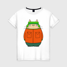 Женская футболка хлопок с принтом Totoro Kyle в Тюмени, 100% хлопок | прямой крой, круглый вырез горловины, длина до линии бедер, слегка спущенное плечо | ghibli | japan | nature | neigbor | neighbour | totoro | анимация | аниме | гибли | друг | животные | лес | милый | мир | миядзаки | мой сосед тоторо | мульт | мультфильм | природа | сосед | тоторо | хаяо | хранитель | япония