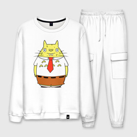 Мужской костюм хлопок с принтом Totoro Bob в Тюмени, 100% хлопок | на свитшоте круглая горловина, мягкая резинка по низу. Брюки заужены к низу, на них два вида карманов: два “обычных” по бокам и два объемных, с клапанами, расположенные ниже линии бедра. Брюки с мягкой трикотажной резинкой на поясе и по низу штанин. В поясе для дополнительного комфорта — широкие завязки | Тематика изображения на принте: ghibli | japan | nature | neigbor | neighbour | totoro | анимация | аниме | гибли | губка боб | друг | животные | лес | милый | мир | миядзаки | мой сосед тоторо | мульт | мультфильм | природа | сосед | тоторо | хаяо | хранитель