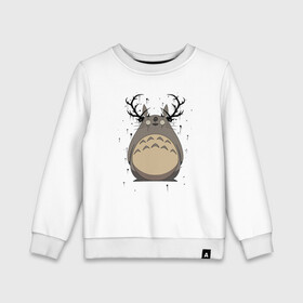 Детский свитшот хлопок с принтом Totoro Deer в Тюмени, 100% хлопок | круглый вырез горловины, эластичные манжеты, пояс и воротник | deer | ghibli | japan | nature | neigbor | neighbour | totoro | анимация | аниме | гибли | друг | животные | лес | милый | мир | миядзаки | мой сосед тоторо | мульт | мультфильм | олень | природа | сосед | тоторо | хаяо | хранитель