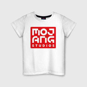Детская футболка хлопок с принтом Mojang Studios в Тюмени, 100% хлопок | круглый вырез горловины, полуприлегающий силуэт, длина до линии бедер | gamers | games | microsoft | minecraft | mojang | xbox | иллюстрация | логотип