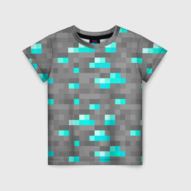Детская футболка 3D с принтом Алмазы в Тюмени, 100% гипоаллергенный полиэфир | прямой крой, круглый вырез горловины, длина до линии бедер, чуть спущенное плечо, ткань немного тянется | maincraft | minecraft | алмазная руда | алмазы | майн | майнкрафт | руда | текстура