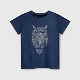 Детская футболка хлопок с принтом Сова с голубыми глазами в Тюмени, 100% хлопок | круглый вырез горловины, полуприлегающий силуэт, длина до линии бедер | adventure | outdoor | глаза | злая | лес | плакат | приключения | природа | птица | сова | хищная