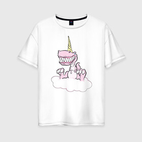 Женская футболка хлопок Oversize с принтом Динорог в Тюмени, 100% хлопок | свободный крой, круглый ворот, спущенный рукав, длина до линии бедер
 | динозавр | зубы | нежность | облако | рог
