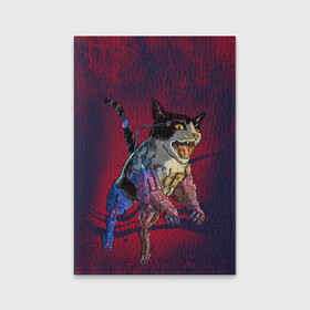 Обложка для паспорта матовая кожа с принтом CYBERCAT | КИБЕРКОТ (Z) в Тюмени, натуральная матовая кожа | размер 19,3 х 13,7 см; прозрачные пластиковые крепления | 2077 | cat | cats | cyber cat | meow | кибер кот | киберкот | кот | котик | котики | коты | кошка | кошки | красивая кошка | мяу