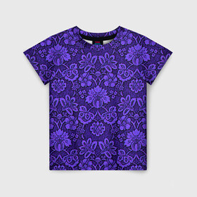 Детская футболка 3D с принтом Домашние обои  в Тюмени, 100% гипоаллергенный полиэфир | прямой крой, круглый вырез горловины, длина до линии бедер, чуть спущенное плечо, ткань немного тянется | домашние обои | обои | орнамент | текстуры | узор | фиолетовое | хохлома | цветы