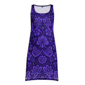 Платье-майка 3D с принтом Домашние обои  в Тюмени, 100% полиэстер | полуприлегающий силуэт, широкие бретели, круглый вырез горловины, удлиненный подол сзади. | домашние обои | обои | орнамент | текстуры | узор | фиолетовое | хохлома | цветы