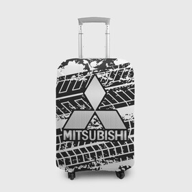 Чехол для чемодана 3D с принтом MITSUBISHI СЛЕДЫ ШИН в Тюмени, 86% полиэфир, 14% спандекс | двустороннее нанесение принта, прорези для ручек и колес | mitsubishi | авто | автомобиль | лого | логотип | митсубиси | митсубиши | текстура