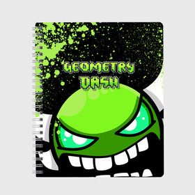 Тетрадь с принтом Geometry Dash (Green) в Тюмени, 100% бумага | 48 листов, плотность листов — 60 г/м2, плотность картонной обложки — 250 г/м2. Листы скреплены сбоку удобной пружинной спиралью. Уголки страниц и обложки скругленные. Цвет линий — светло-серый
 | dash | geometry | geometry dash | геометри десш | квадрат | мобильная игра | шеометри даш