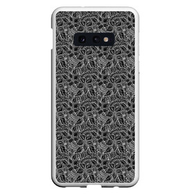 Чехол для Samsung S10E с принтом Черно-белый ажурный узор  в Тюмени, Силикон | Область печати: задняя сторона чехла, без боковых панелей | абстрактные цветы | абстрактный узор | ажурный | для женщин | кружевные цветы | модный | цветочный | цветы | черный и белый