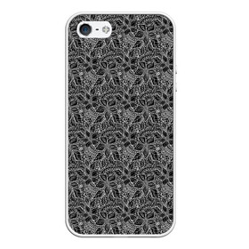 Чехол для iPhone 5/5S матовый с принтом Черно-белый ажурный узор  в Тюмени, Силикон | Область печати: задняя сторона чехла, без боковых панелей | абстрактные цветы | абстрактный узор | ажурный | для женщин | кружевные цветы | модный | цветочный | цветы | черный и белый