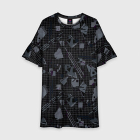 Детское платье 3D с принтом Темный серый узор мемфис в Тюмени, 100% полиэстер | прямой силуэт, чуть расширенный к низу. Круглая горловина, на рукавах — воланы | абстрактный | геометрический | детский | клетка | клетчатый узор | линии | мемфис | популярный | современный | темно черный | школьный