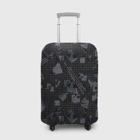 Чехол для чемодана 3D с принтом Темный серый узор мемфис в Тюмени, 86% полиэфир, 14% спандекс | двустороннее нанесение принта, прорези для ручек и колес | абстрактный | геометрический | детский | клетка | клетчатый узор | линии | мемфис | популярный | современный | темно черный | школьный