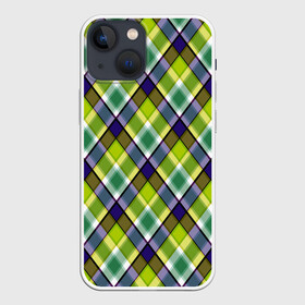 Чехол для iPhone 13 mini с принтом Крупный клетчатый косой узор в Тюмени,  |  | зеленый | зеленый и синий | клетка | клетчатый узор | косая клетка | модный | молодежный | плед | современный