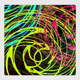 Магнитный плакат 3Х3 с принтом Разноцветные спирали  в Тюмени, Полимерный материал с магнитным слоем | 9 деталей размером 9*9 см | Тематика изображения на принте: абстрактный | желтый | круги | модный | молодежный | разводы | разноцветная абстракция | розовый | современный | спирали | черный