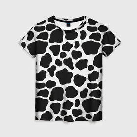 Женская футболка 3D с принтом Пятна Далматинца  в Тюмени, 100% полиэфир ( синтетическое хлопкоподобное полотно) | прямой крой, круглый вырез горловины, длина до линии бедер | Тематика изображения на принте: 101 далматинец | dalmations | далматин | мраморный окрас | черно белые пятна | черное на белом