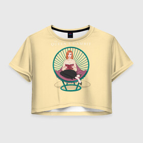 Женская футболка Crop-top 3D с принтом Королева на троне в Тюмени, 100% полиэстер | круглая горловина, длина футболки до линии талии, рукава с отворотами | chess | serial | the queens gambit | аня тейлор джой | сериал | сериалы | ход королевы | шахматы | элизабет хармон