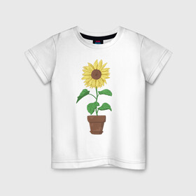 Детская футболка хлопок с принтом Подсолнух в горшке в Тюмени, 100% хлопок | круглый вырез горловины, полуприлегающий силуэт, длина до линии бедер | горшок | подсолнух | растение | цветок