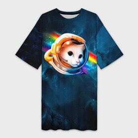 Платье-футболка 3D с принтом Котик Космонавт в Тюмени,  |  | cat | астронавт | звезды | киса | киска | кися | космонавт | космос | кот | котик | котики | кошка | скафандр