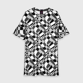 Детское платье 3D с принтом Черно-белый абстрактный узор в Тюмени, 100% полиэстер | прямой силуэт, чуть расширенный к низу. Круглая горловина, на рукавах — воланы | абстрактный | геометрический | модный | молодежный | монохромный | простой | черный и белый