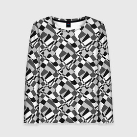 Женский лонгслив 3D с принтом Черно-белый абстрактный узор в Тюмени, 100% полиэстер | длинные рукава, круглый вырез горловины, полуприлегающий силуэт | абстрактный | геометрический | модный | молодежный | монохромный | простой | черный и белый