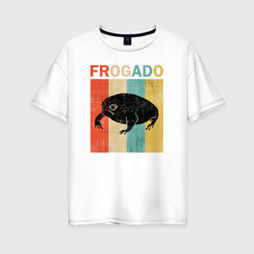 Женская футболка хлопок Oversize с принтом Дождевая жаба Frog + Avocado в Тюмени, 100% хлопок | свободный крой, круглый ворот, спущенный рукав, длина до линии бедер
 | avocado | breviceps fuscus | english | frog | авокадо | амфибия | африка | африканская дождевая лягушка | винтаж | винтажный дизайн | дождевая жаба | жаба | иллюстрация | иностранный | лягушка | надпись | по английски