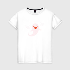 Женская футболка хлопок с принтом Hu Tao - Spirit в Тюмени, 100% хлопок | прямой крой, круглый вырез горловины, длина до линии бедер, слегка спущенное плечо | genshin impact | paimon | геншин импакт | паимон | паймон | приведение | призрак | ху тао