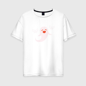 Женская футболка хлопок Oversize с принтом Hu Tao - Spirit в Тюмени, 100% хлопок | свободный крой, круглый ворот, спущенный рукав, длина до линии бедер
 | genshin impact | paimon | геншин импакт | паимон | паймон | приведение | призрак | ху тао