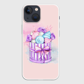 Чехол для iPhone 13 mini с принтом Сладкий подарок в Тюмени,  |  | gift | present | sweet | акварель | акварельный | бант | десерты | зефир | коробка | любимой | подарок | подарочек | подруге | подружке | рафаэлло | сладкая | сладкий | сладости | цветы