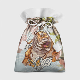 Подарочный 3D мешок с принтом Тигр в облаках в Тюмени, 100% полиэстер | Размер: 29*39 см | Тематика изображения на принте: бабочка | восточные мотивы | нежность | облака | сакура | тигр | хищник | цветы