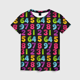 Женская футболка 3D с принтом цифры в Тюмени, 100% полиэфир ( синтетическое хлопкоподобное полотно) | прямой крой, круглый вырез горловины, длина до линии бедер | детство | математика | счёт | ученик | учитель | цифры | школа