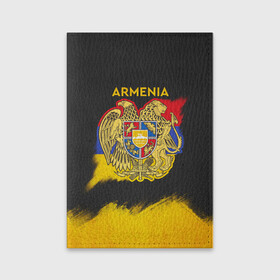 Обложка для паспорта матовая кожа с принтом Yellow and Black Armenia в Тюмени, натуральная матовая кожа | размер 19,3 х 13,7 см; прозрачные пластиковые крепления | Тематика изображения на принте: armenia | logo | армения | армян | армяни | герб | лев и орел | лого | символ | флаг | флаг и герб армении