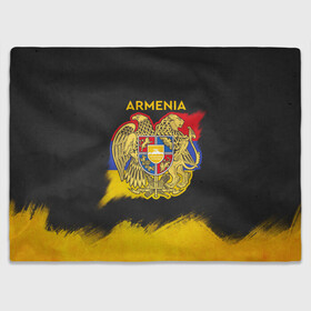Плед 3D с принтом Yellow and Black Armenia в Тюмени, 100% полиэстер | закругленные углы, все края обработаны. Ткань не мнется и не растягивается | armenia | logo | армения | армян | армяни | герб | лев и орел | лого | символ | флаг | флаг и герб армении