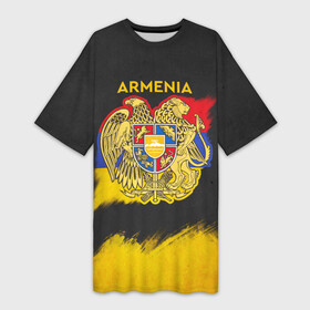 Платье-футболка 3D с принтом Yellow and Black Armenia в Тюмени,  |  | Тематика изображения на принте: armenia | logo | армения | армян | армяни | герб | лев и орел | лого | символ | флаг | флаг и герб армении
