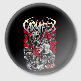 Значок с принтом Carnifex в Тюмени,  металл | круглая форма, металлическая застежка в виде булавки | Тематика изображения на принте: carnifex | die without hope | graveside confessions | world war x | группы | дэткор | карнифекс | музыка | рок