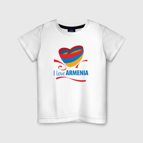 Детская футболка хлопок с принтом Я люблю Армению в Тюмени, 100% хлопок | круглый вырез горловины, полуприлегающий силуэт, длина до линии бедер | armenia | logo | армения | армян | армяни | герб | лев и орел | лого | символ | флаг | флаг и герб армении