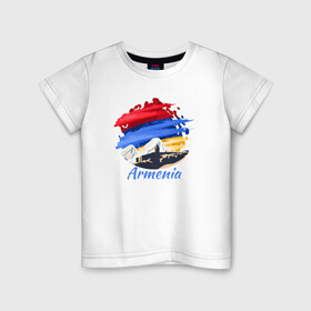 Детская футболка хлопок с принтом Brush Armenia в Тюмени, 100% хлопок | круглый вырез горловины, полуприлегающий силуэт, длина до линии бедер | armenia | logo | армения | армян | армяни | герб | лев и орел | лого | символ | флаг | флаг и герб армении