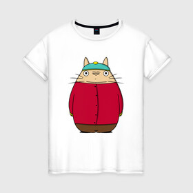 Женская футболка хлопок с принтом Totoro Cartman в Тюмени, 100% хлопок | прямой крой, круглый вырез горловины, длина до линии бедер, слегка спущенное плечо | ghibli | japan | nature | neigbor | neighbour | totoro | анимация | аниме | гибли | друг | животные | лес | милый | мир | миядзаки | мой сосед тоторо | мульт | мультфильм | природа | сосед | тоторо | хаяо | хранитель | япония