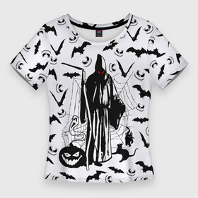 Женская футболка 3D Slim с принтом Хэллоуин, Grim Reaper в Тюмени,  |  | bat | death | ghost | halloween | horror | spiderweb | вампиры | летучая мышь | летучие мыши | нечистая сила | нечисть | пауки | паутина | привидение | призрак | страшный | тыква | тьма | хеллоуин | хоррор | хэллоуин