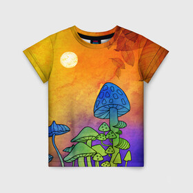 Детская футболка 3D с принтом Заколдованный лес в Тюмени, 100% гипоаллергенный полиэфир | прямой крой, круглый вырез горловины, длина до линии бедер, чуть спущенное плечо, ткань немного тянется | акварель | глитч грибы | грибы | грибы нарисованные карандашом | листва | необычный лес | цветные грибы