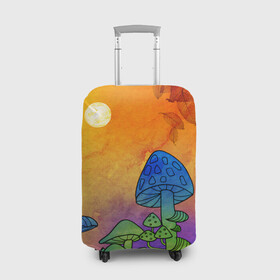 Чехол для чемодана 3D с принтом Заколдованный лес в Тюмени, 86% полиэфир, 14% спандекс | двустороннее нанесение принта, прорези для ручек и колес | акварель | глитч грибы | грибы | грибы нарисованные карандашом | листва | необычный лес | цветные грибы