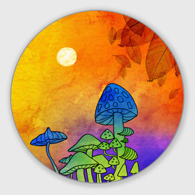 Коврик для мышки круглый с принтом Заколдованный лес в Тюмени, резина и полиэстер | круглая форма, изображение наносится на всю лицевую часть | акварель | глитч грибы | грибы | грибы нарисованные карандашом | листва | необычный лес | цветные грибы