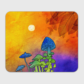 Коврик для мышки прямоугольный с принтом Заколдованный лес в Тюмени, натуральный каучук | размер 230 х 185 мм; запечатка лицевой стороны | акварель | глитч грибы | грибы | грибы нарисованные карандашом | листва | необычный лес | цветные грибы