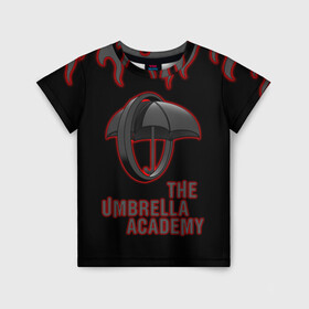 Детская футболка 3D с принтом The Umbrella Academy | Академи в Тюмени, 100% гипоаллергенный полиэфир | прямой крой, круглый вырез горловины, длина до линии бедер, чуть спущенное плечо, ткань немного тянется | dark horse comics | the umbrella academy | umbrella | академия амбрелла | комикс | комильфо