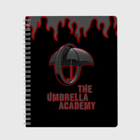 Тетрадь с принтом The Umbrella Academy | Академи в Тюмени, 100% бумага | 48 листов, плотность листов — 60 г/м2, плотность картонной обложки — 250 г/м2. Листы скреплены сбоку удобной пружинной спиралью. Уголки страниц и обложки скругленные. Цвет линий — светло-серый
 | dark horse comics | the umbrella academy | umbrella | академия амбрелла | комикс | комильфо