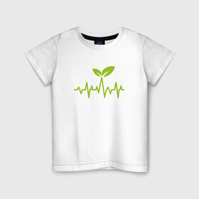 Детская футболка хлопок с принтом Vegan Pulse в Тюмени, 100% хлопок | круглый вырез горловины, полуприлегающий силуэт, длина до линии бедер | Тематика изображения на принте: green | greenpaece | vegan | yoga | веган | вегетарианец | гринпис | дерево | еда | животные | жизнь | здоровье | зеленый | йога | мир | овощи | пища | планета | природа | пульс | фрукты