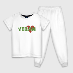 Детская пижама хлопок с принтом Vegan Love в Тюмени, 100% хлопок |  брюки и футболка прямого кроя, без карманов, на брюках мягкая резинка на поясе и по низу штанин
 | Тематика изображения на принте: green | greenpaece | love | vegan | yoga | веган | вегетарианец | гринпис | дерево | еда | животные | жизнь | здоровье | зеленый | йога | любовь | мир | овощи | пища | планета | природа | сердце | фрукты