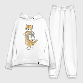 Женский костюм хлопок Oversize с принтом Котёнок с гусём в Тюмени,  |  | арт | гусь | домашнее животное | кот | котёнок | кошка | милая кошка | милый кот | милый котёнок | пончик | прогулка | рисунок | рюкзак