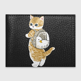 Обложка для студенческого билета с принтом Котёнок с гусём в Тюмени, натуральная кожа | Размер: 11*8 см; Печать на всей внешней стороне | арт | гусь | домашнее животное | кот | котёнок | кошка | милая кошка | милый кот | милый котёнок | пончик | прогулка | рисунок | рюкзак