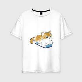 Женская футболка хлопок Oversize с принтом Котёнок отдыхает в Тюмени, 100% хлопок | свободный крой, круглый ворот, спущенный рукав, длина до линии бедер
 | арт | кот | котёнок | кошка | милая кошка | милый кот | милый котёнок | отдых | пончик | рисунок | рыжая кошка | рыжий кот | рыжий котёнок